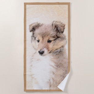 Toalla De Playa Shetland Sheepdog Puppy Pintura Original Perro Art