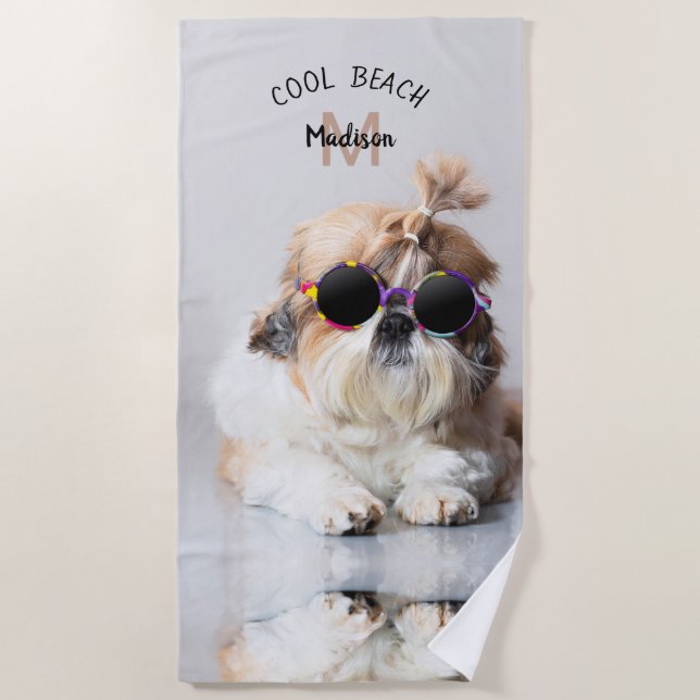 Toalla De Playa Shih Tzu Guay Beach Gafas de sol Foto Monograma (Anverso)