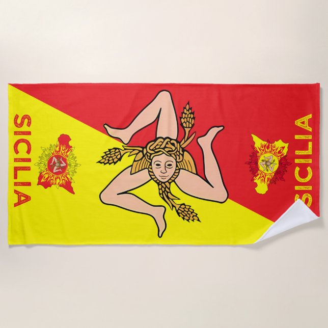 Toalla De Playa Sicilia Bandera Siciliana Trinacria (Anverso)