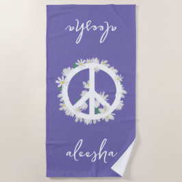 Toalla De Playa Signo de Paz Floral Tropical Personalizado Morado
