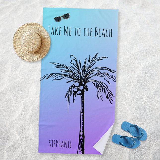 Toalla De Playa Silhoutte de palmeras tropicales personalizado (Tropical Palm Tree Silhoutte Personalized Beach Towel)
