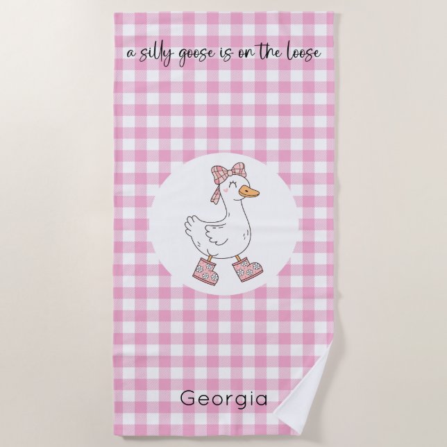 Toalla De Playa Silly Goose Pink Gingham (Anverso)