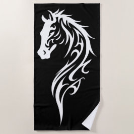 Toalla De Playa Silueta de caballo tribal en blanco y negro