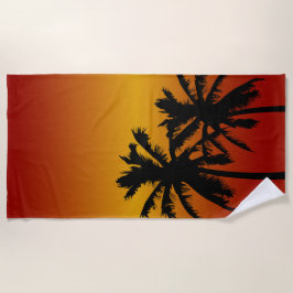 Toalla De Playa Silueta De Palmeras En Atardecer Naranja
