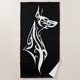 Toalla De Playa Silueta Tribal de Doberman Diseño Minimalista