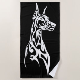 Toalla De Playa Silueta Tribal de Doberman Minimalista en Blanco y
