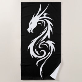 Toalla De Playa Silueta Tribal de Doberman Minimalista en Blanco y