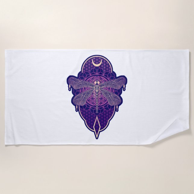 Toalla De Playa Símbolo de flor de vida de la libélula geométrica  (Anverso)