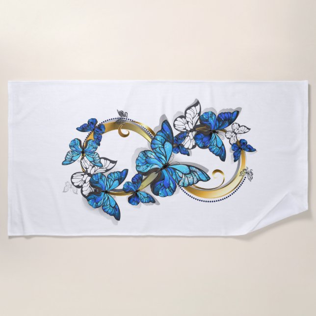 Toalla De Playa Símbolo infinito de mariposas Morpho azules (Anverso)