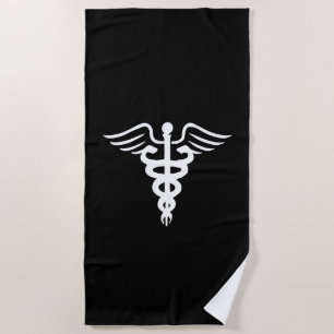 Toalla De Playa Símbolo médico del Caduceo Oro negro