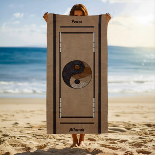 Toalla De Playa Símbolo único de Yin-Yang de bambú en caqui