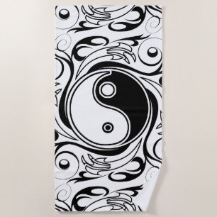 Toalla De Playa Símbolo Yin & Yang estilo Tatuaje blanco y negro