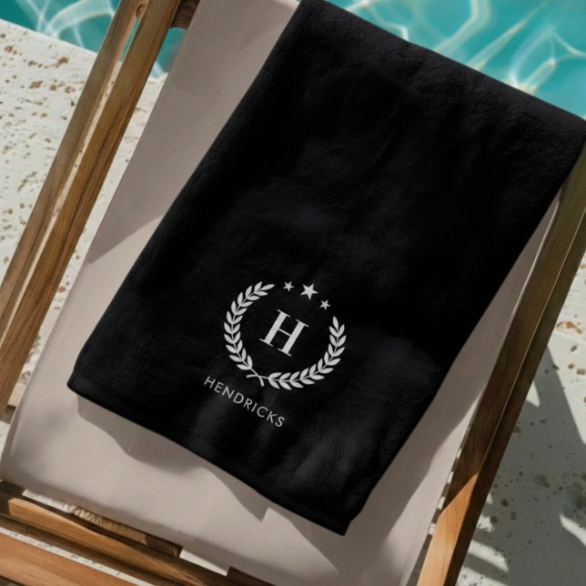 Toalla De Playa Simple Black | Monogram Stylish Modern Minimalist (Subido por el creador)
