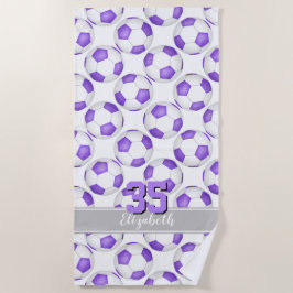 Toalla De Playa simple bolas de fútbol blanco púrpura lindo niñito