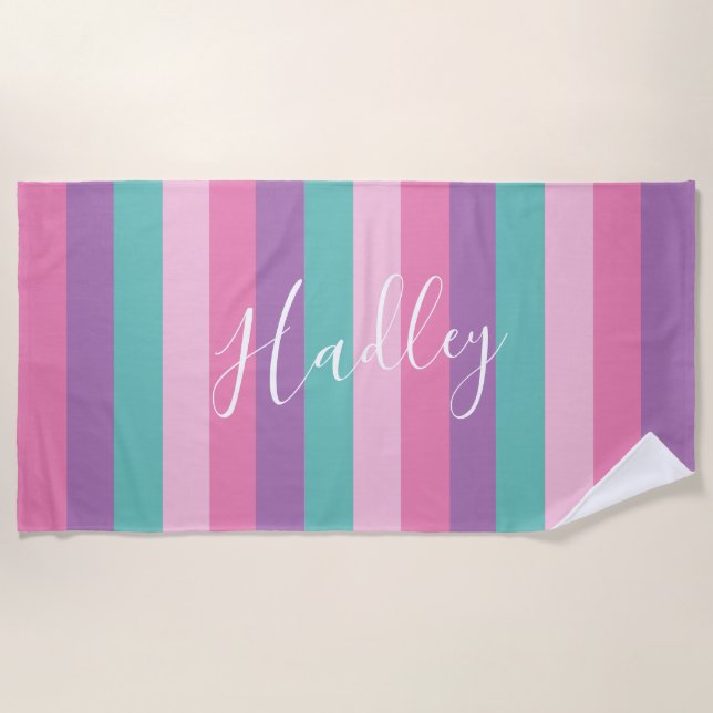 Toalla De Playa Simple Script Raya de Arcoíris para Niños (Anverso)