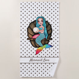 Toalla De Playa Sirena Arcoiris Con Perla En Acuarela