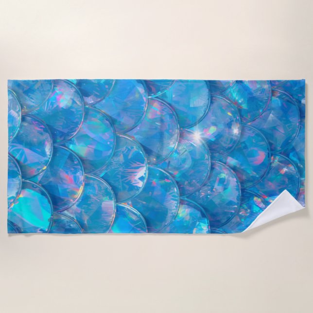 Toalla De Playa Sirena Brillante Estampado Azul (Anverso)
