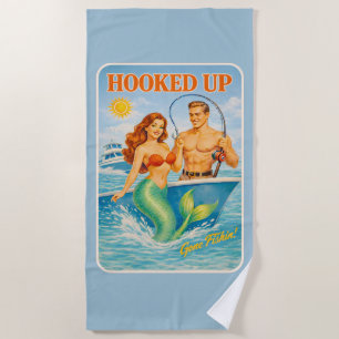 Toalla De Playa Sirena de Pin-up de Pesca Enganchada   Divertido N