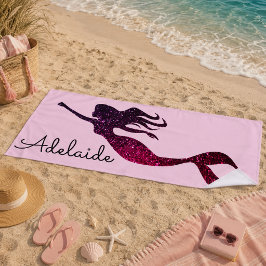 Toalla De Playa Sirena Morada de Moda Silueta | Personalizado
