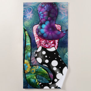 Toalla De Playa Sirena Náutica Abstracta Caprichosa Caracoles Teal