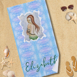 Toalla De Playa Sirena Personalizada de Acuarela Boho