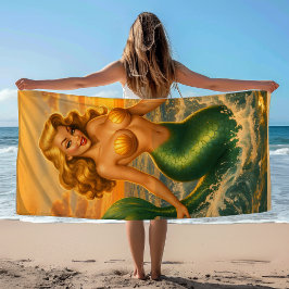 Toalla De Playa Sirena Pin-Up Rubio de Playa | Sirena Costera 