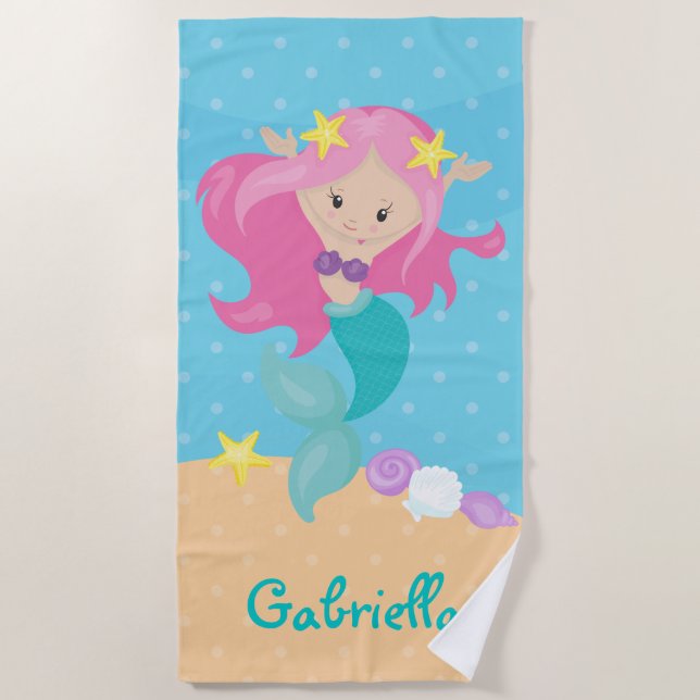 Toalla De Playa Sirenita colorida personalizada (Anverso)