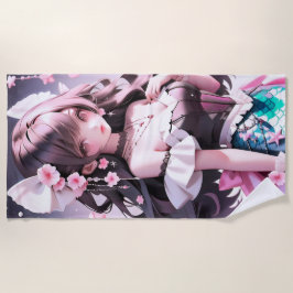 Toalla De Playa Sirenita de color marrón con flores rosas en el pe