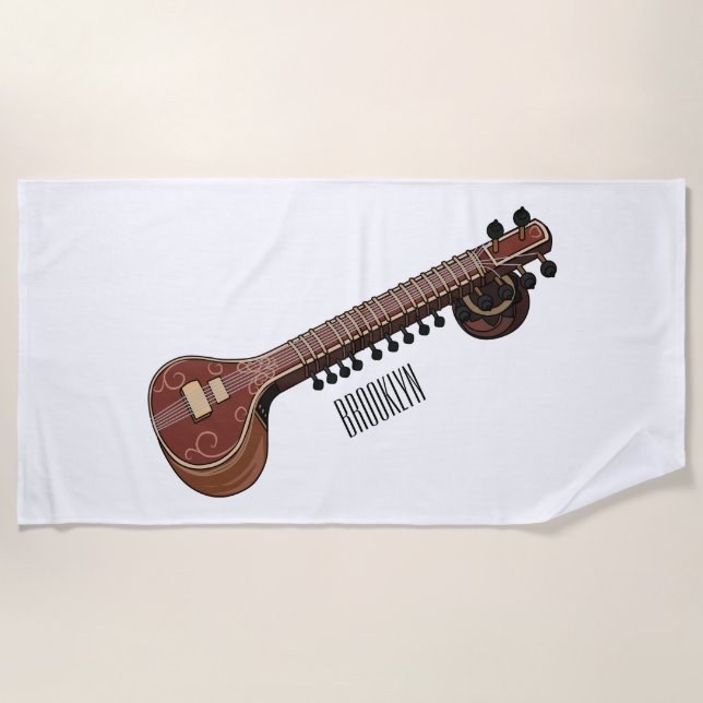 Toalla De Playa Sitar personalizado ilustracion (Anverso)