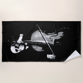 Toalla De Playa Skeleton Cellist Dark Minimal Illustration
