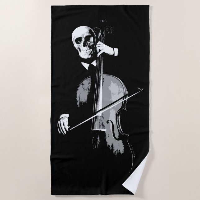 Toalla De Playa Skeleton Cellist Dark Minimal Illustration (Anverso)
