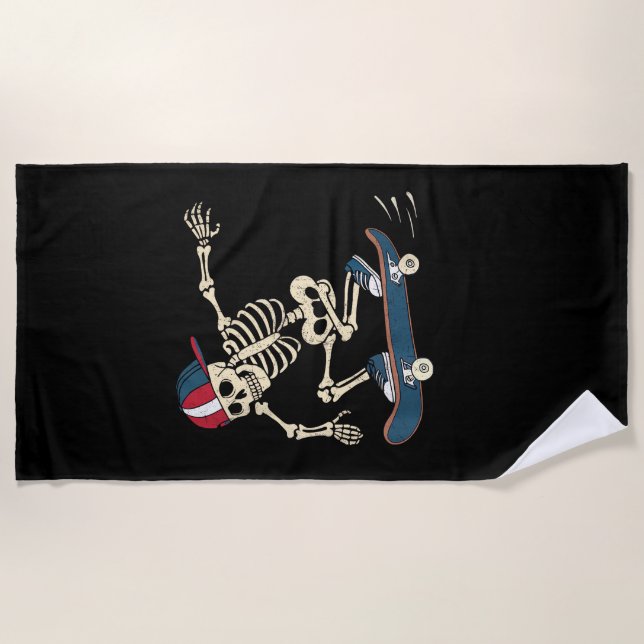 Toalla De Playa Skeleton Skateboard Halloween Skateboarding Skateb (Anverso)