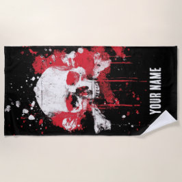 Toalla De Playa Skull and Crossbones Beach Towel – Red Grunge Art