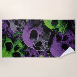 Toalla De Playa Skull Art – Purple and Green Grunge Design