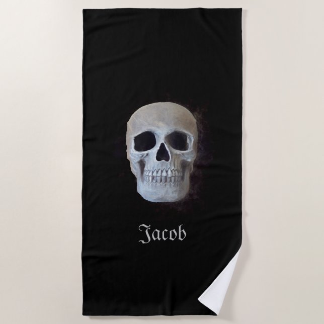 Toalla De Playa Skull Black And White Gothendy Art Design (Anverso)