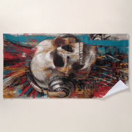 Toalla De Playa Skull with Headphones Punk Graffiti Art Design