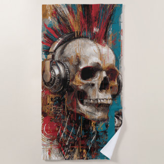 Toalla De Playa Skull with Headphones Punk Graffiti Art Design