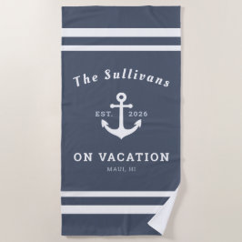 Toalla De Playa Slate Blue Anchor Family Vacation Nombre Personali