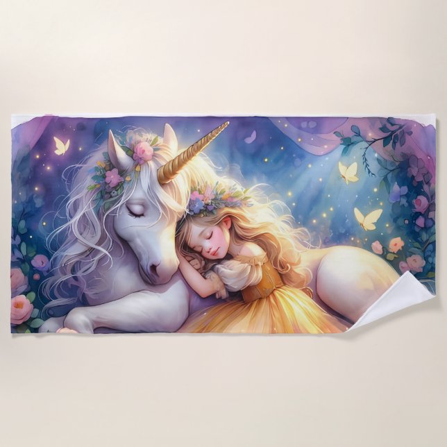 Toalla De Playa Sleeping Girl Unicorn Dreamscape (Anverso)
