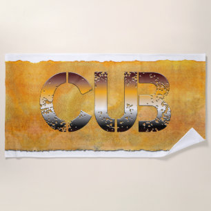 Toalla De Playa SlipperyJoe's cub bear words gold brown tan white