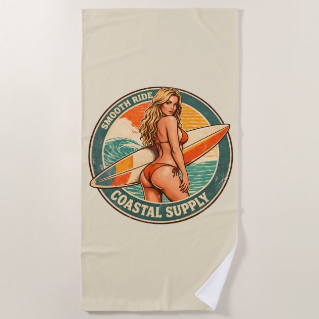 Toalla De Playa Smooth Ride Coastal Supply | Surf Pin-up Graphic (Anverso)