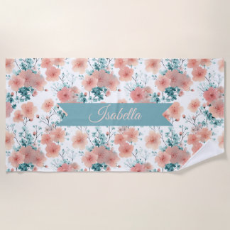 Toalla De Playa Soft Vintage Spring Pink Floral Personalized