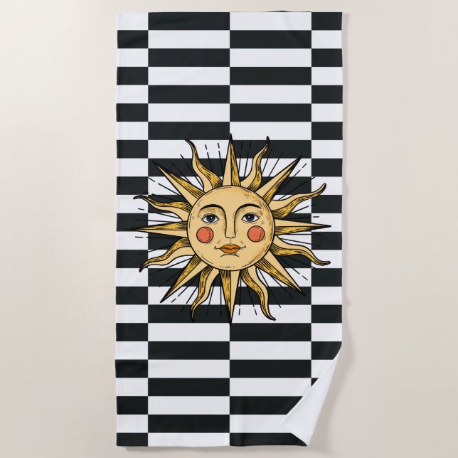 Toalla De Playa Sol amarillo con cara (Anverso)