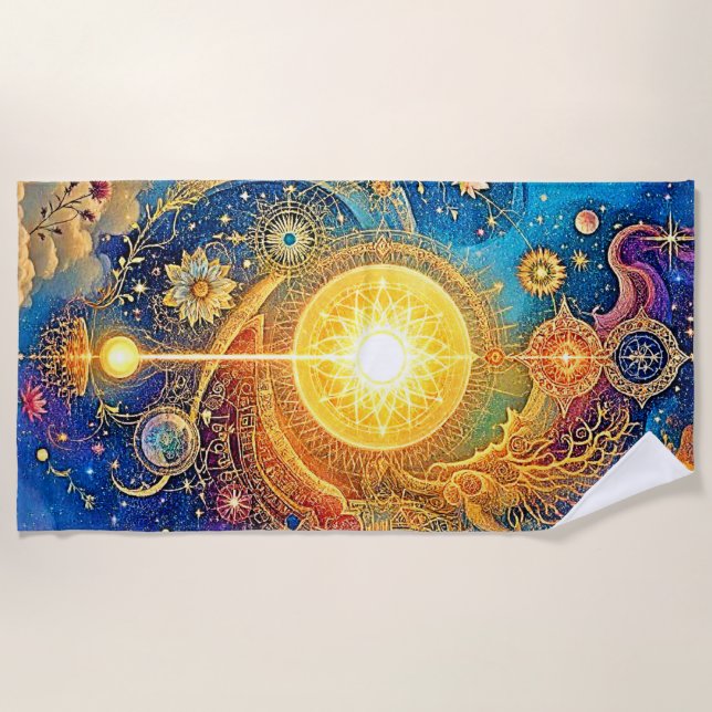 Toalla De Playa Sol cósmico Mandala Art (Anverso)