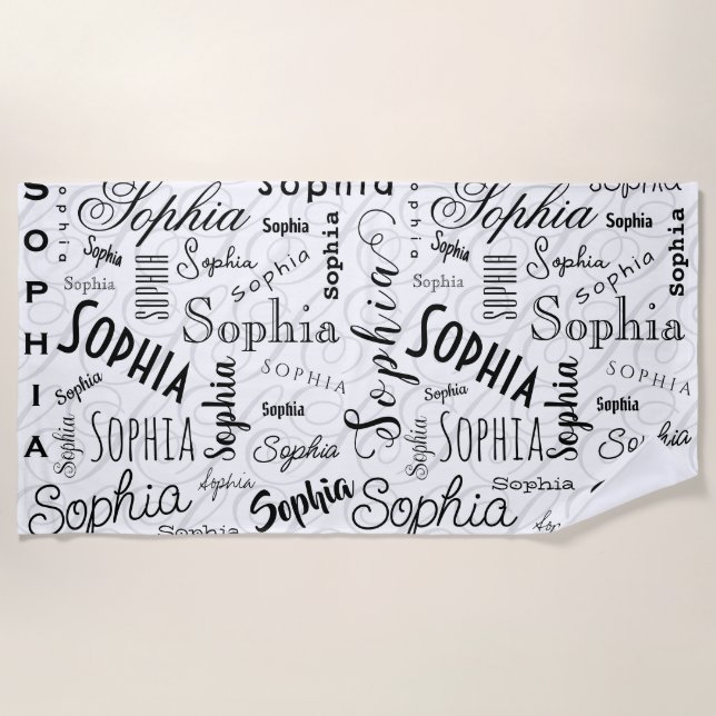 Toalla De Playa Sophia Typography Black White (Anverso)