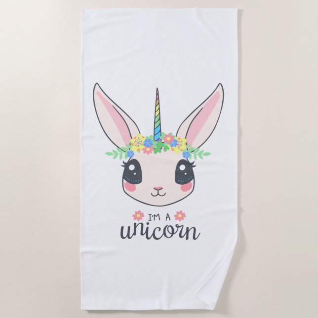 Toalla De Playa Soy un conejo unicornio (arte lindo para Chicas) (Anverso)