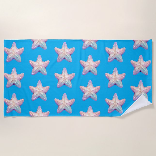 Toalla De Playa Sparkly Starfish Caribbean Blue Beach Towel (Anverso)