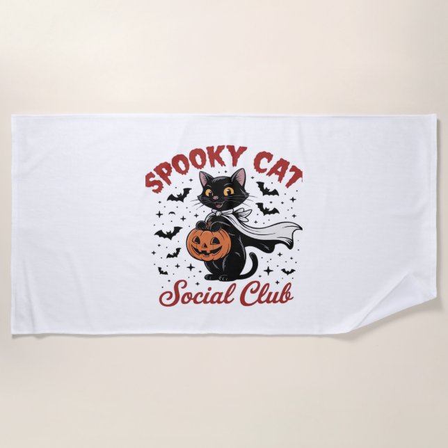 Toalla De Playa Spooky Cat Social Club PNG - Cute Halloween Classi (Anverso)