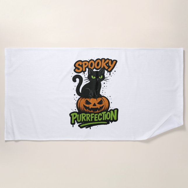 Toalla De Playa Spooky Squad Retro Halloween Design (Texto negro)  (Anverso)