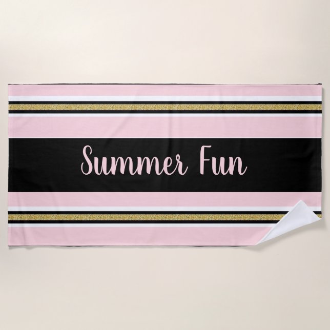 Toalla de playa Spring Pink & White Gold Black Str (Anverso)